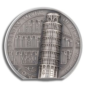 2022 2 Oz Silver Cook Islands $10 Leaning Tower of Pisa Coin - BU (with Box and COA)
