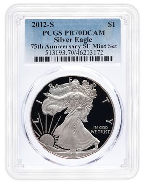 2012-S Proof Silver Eagle - 75th Anniv - PCGS PR70