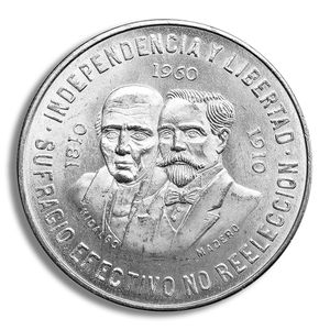 1960 Mexico Silver 10 Pesos 150th Anniversary - XF+