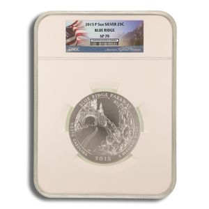 2015-P 5 Oz America The Beautiful Blue Ridge Parkway Silver Coin - NGC SP70