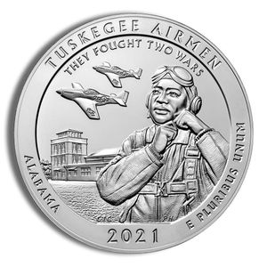 2021 5 Oz America The Beautiful Tuskegee Airmen Silver Coin - BU