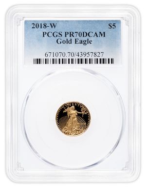 2018-W 1/10 oz Proof Gold Eagle $5 PCGS PR70