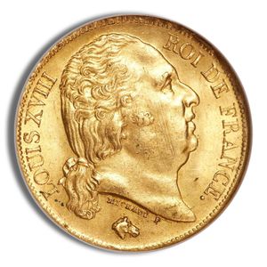 1816-1824 France Gold 20 Francs (Louis XVIII) - XF+