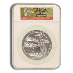2015-P 5 Oz America The Beautiful Bombay Hook Silver Coin - NGC SP70