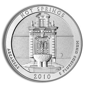 2010 5 Oz America The Beautiful Hot Springs Silver Coin - BU