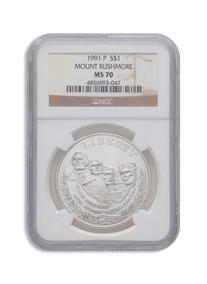 1991-P $1 Mt. Rushmore Silver Commem - NGC MS70