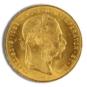Austria 8 Florin / 20 Franc Gold Coin - XF+ (Random Year)