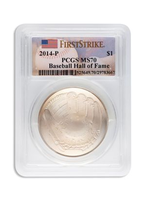 2014-P $1 Baseball Hall Fame Silver Commem - PCGS MS70