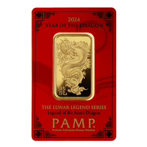 1 Oz Gold Bar - PAMP Suisse Lunar Series Azure Dragon (In Assay Card)