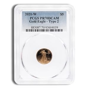 2021-W 1/10 oz Proof Gold Eagle $5 PCGS PR70 - Type 2