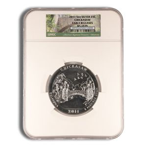 2011 5 Oz America The Beautiful Chickasaw Silver Coin - PCGS MS69PL