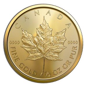 1/2 Oz Gold Canadian Maple Leaf - BU (Random Year, Sealed Packaging)