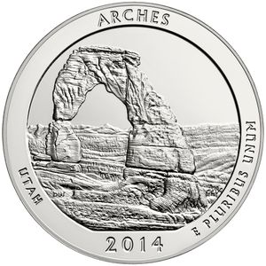 2014 5 oz ATB Arches Silver Coin - BU