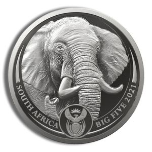 2021 1 Kilo Silver South Africa Big 5 Elephant Coin - BU (with Box and COA)