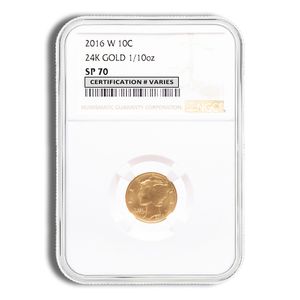 2016-W 1/10 Oz Gold Mercury Dime Centennial - NGC SP70