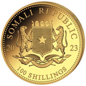 1/10 oz Gold Somalia African Wildlife Elephant Coin (Year Varies)