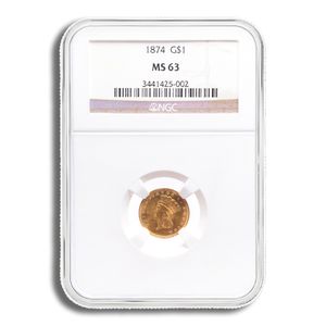 $1 Gold Indian Type 3 - NGC MS63 (Random Year)