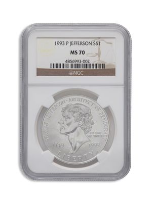 1993-P $1 Jefferson Silver Commem - NGC MS70