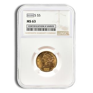 $5 Gold Liberty Half Eagle - NGC MS63 (Random Year)
