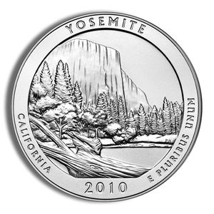 2010 5 Oz America The Beautiful Yosemite Silver Coin - BU