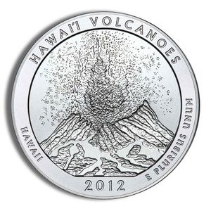2012-P 5 Oz America The Beautiful Hawaii Volcanoes Burnished Silver Coin - BU (Cap Only, No Box and COA)